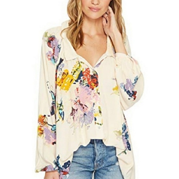 Free People Tops - Free People Floral Watercolor Button Down Tunic